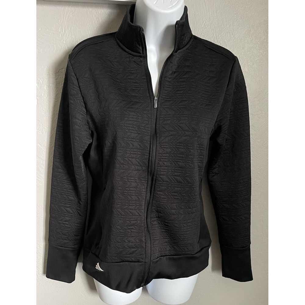 Adidas Jacket Womens Size Small Black Textured Full Zip Performance Athletic
